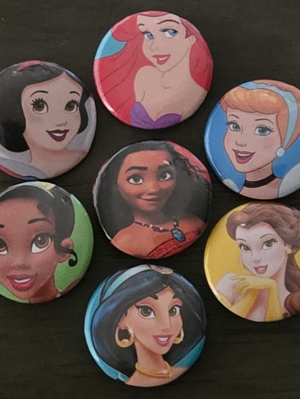 Disney Princess Assorted Character Mini 1 Inch Button Pins - Lot Of 7